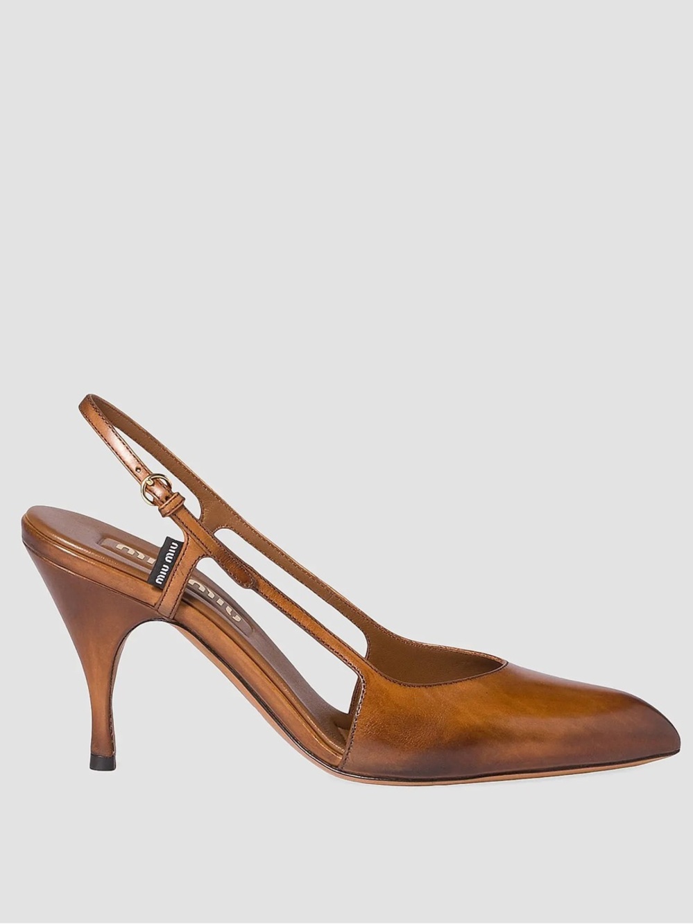 Miu Miu Tan Brown Leather Slingback Pointed-Toe Heels - Picture 4 of 13